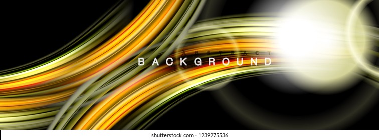 Abstraktes Hintergrunddesign, fließendes Mischen flüssiger Farbwellen auf Schwarz, Vektorgrafik