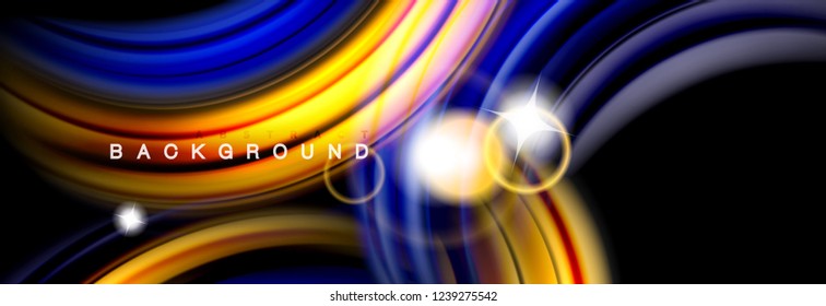 Background abstract design, flowing mixing liquid color waves on black, vector illustration