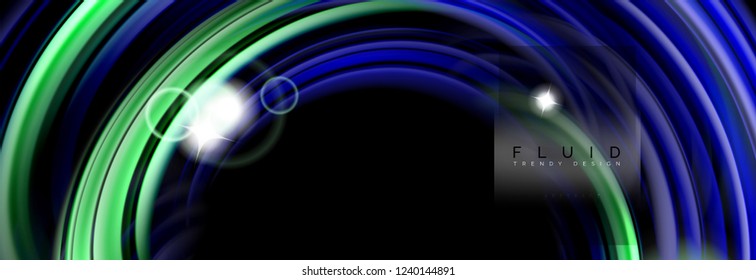 Background abstract design, flowing mixing liquid color waves on black, vector illustration