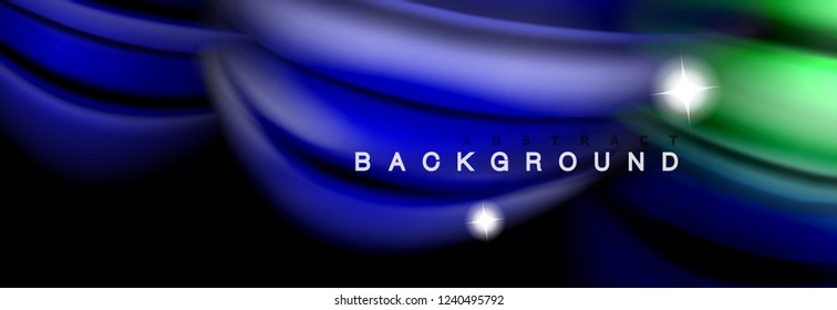 Background abstract design, flowing mixing liquid color waves on black, vector illustration