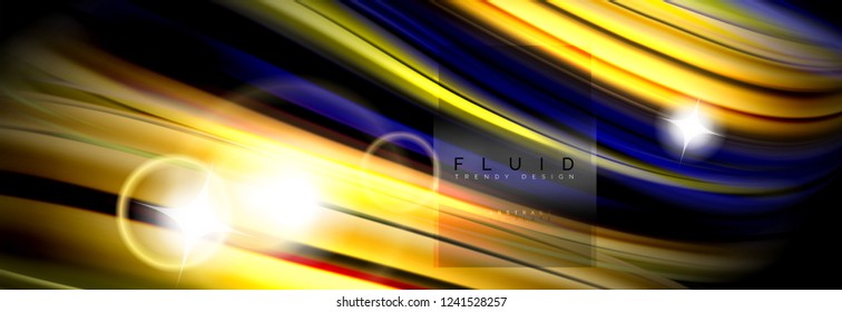 Background abstract design, flowing mixing liquid color waves on black, vector illustration