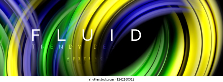 Background abstract design, flowing mixing liquid color waves on black, vector illustration