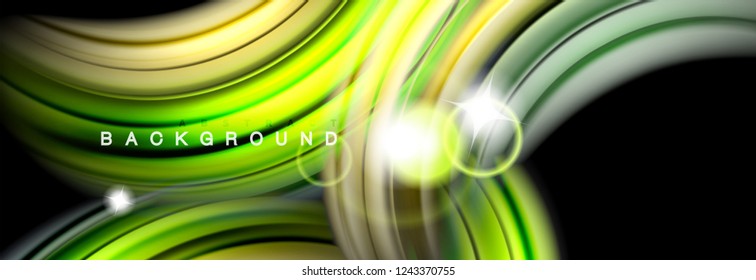 Background abstract design, flowing mixing liquid color waves on black, vector illustration