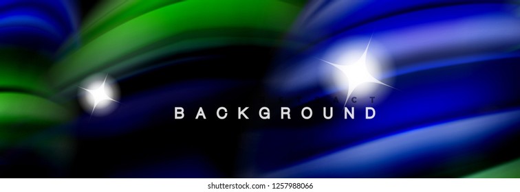 Background abstract design, flowing mixing liquid color waves on black, vector illustration