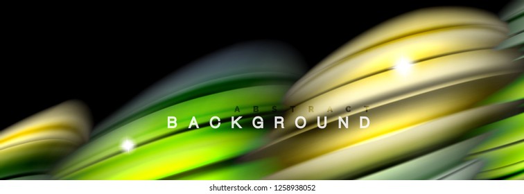 Background abstract design, flowing mixing liquid color waves on black, vector illustration