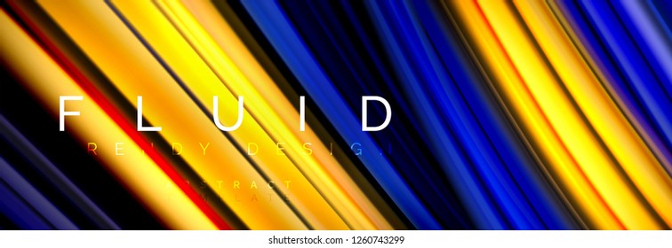 Background abstract design, flowing mixing liquid color waves on black, vector illustration