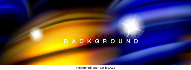 Background abstract design, flowing mixing liquid color waves on black, vector illustration