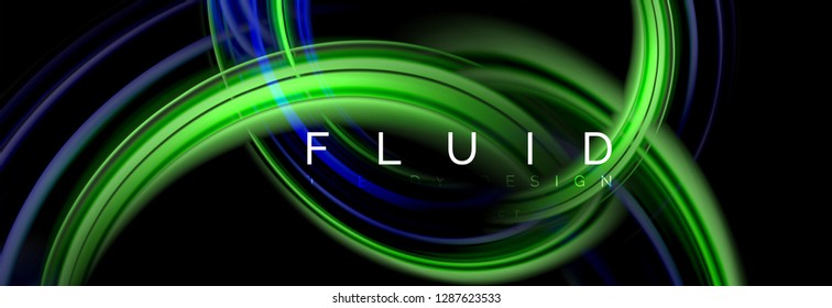 Background abstract design, flowing mixing liquid color waves on black, vector illustration