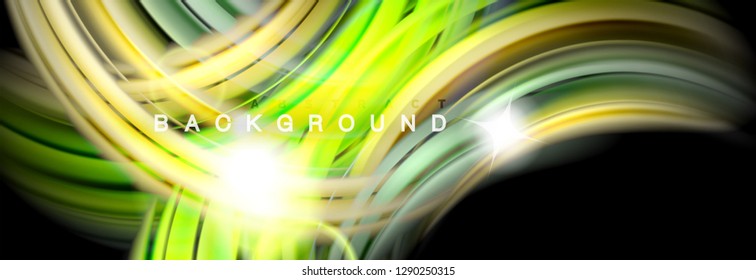 Background abstract design, flowing mixing liquid color waves on black, vector illustration
