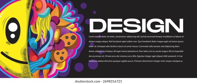 Background Abstract Design With Smiley icon doodle