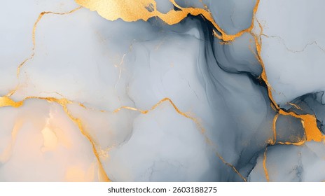 background Abstract drawn by brush.  Vector Golden shiny veins and Liquid marble texture.Watercolor Fluid art luxury wallpaper for design, print, invitations.