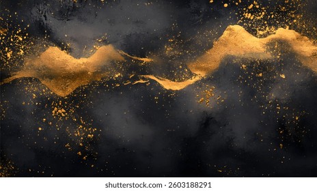 background Abstract drawn by brush.  Vector Golden shiny veins and Liquid marble texture.Watercolor Fluid art luxury wallpaper for design, print, invitations.