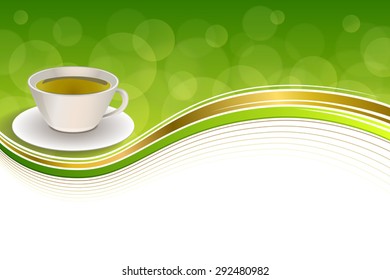 Background abstract drink green tea cup gold frame illustration vector