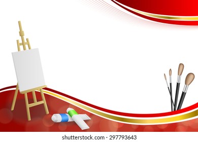 Background abstract easel picture paint brush red yellow gold ribbon frame illustration vector