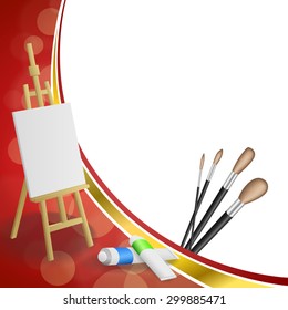Background abstract easel picture paint brush red yellow gold ribbon frame illustration vector