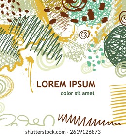 Background with abstract figures. Frame for text. hand drawn. Not AI, Vector illustration.