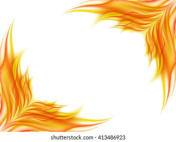 Background with abstract flower in red and yellow colors in opposite corners of a picture on white, the clearance angle of the picture in lines of red and yellow tones, vector illustration