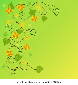 background of abstract flowers and leaves, calligraphy