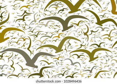 Background abstract flying birds, hand drawn for design. Cartoon style vector.