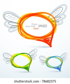 Background of abstract flying talking bubbles