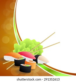 Background abstract food sushi orange yellow green frame wave illustration vector