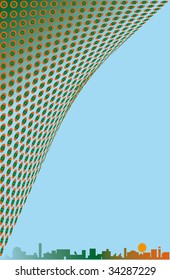 background with abstract form outline cities and sunshine