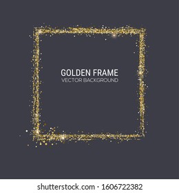 Background with abstract frame in grange style. Brush stroke the perimeter of the frame with golden dust. Vector illustration, eps10.