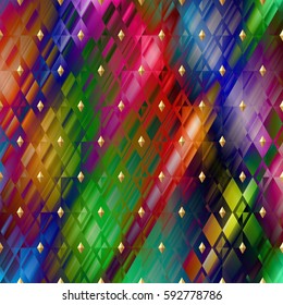 Background abstract geometric. Rainbow texture with rhombus. Print on textile.  Vector illustration glitch. Mardi Gras background.