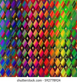 Background abstract geometric. Rainbow texture with rhombus. Print on textile.  Vector illustration glitch. Mardi Gras background.