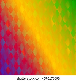 Background abstract geometric. Rainbow texture with rhombus. Print on textile.  Vector illustration glitch. Mardi Gras background.