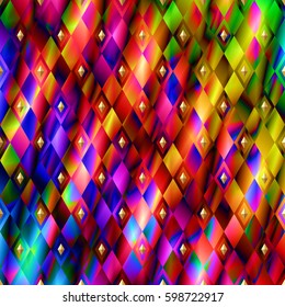 Background abstract geometric. Rainbow texture with rhombus. Print on textile.  Vector illustration glitch. Mardi Gras background.