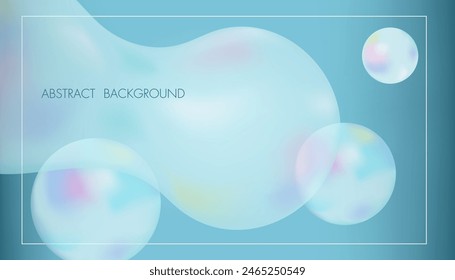 Background with abstract geometric shapes similar to soap bubbles. Background is in blue tones. Rainbow iridescent balls on gradient Blue background. Holographic vector pastel colour print.