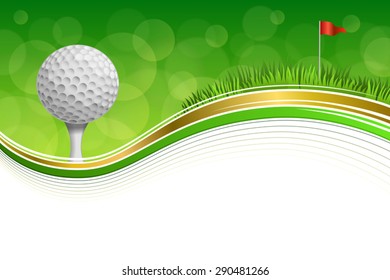 Background abstract golf sport green grass red flag white ball frame gold illustration vector