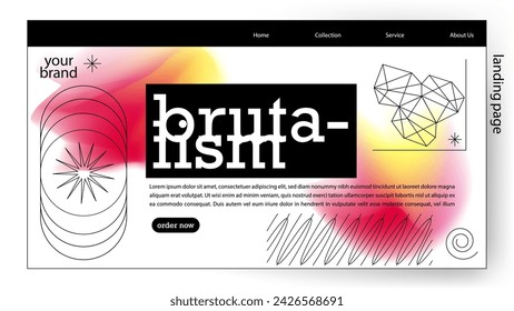background abstract gradient red and yellow color landing page design style brutalism. vector illustration. Design a creative graphic banner for a web application. 