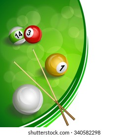 Background abstract green billiard pool cue red yellow white ball illustration vector