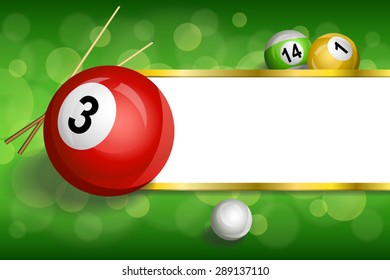 Background abstract green billiards pool cue red ball frame stripes gold illustration vector