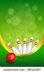 Background abstract green bowling red ball frame vertical gold ribbon illustration vector