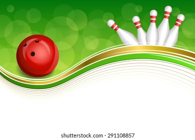 Background abstract green bowling red ball gold frame illustration vector