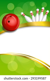 Background abstract green bowling red ball gold frame ribbon vertical illustration vector