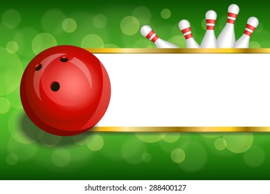 Background abstract green gold stripes bowling red ball frame illustration vector