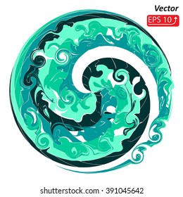 background abstract green wave, isolated on white vector illustration