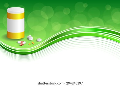 Background abstract green white medicine tablets red pill plastic yellow bottle packages frame illustration vector