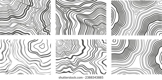 Background of abstract growth rings of a tree.Line design of a timber stump.Tree cut pattern.Wooden organic slice line creation.Vector topographic map concept.