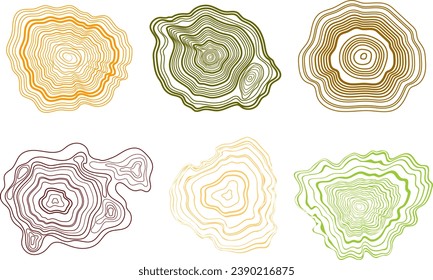 Fondo de los anillos de crecimiento abstractos de un árbol.Diseño de línea de un trozo de madera.Patrón de corte de árbol.Creación de líneas de corte orgánica de madera.Concepto de mapa topográfico vectorial.