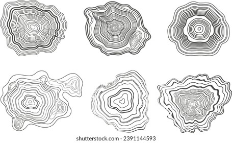 Hintergrund abstrakter Wachstumsringe eines Baum.Line-Designs eines Holzstumpfes.Baumschnitt-Muster.Holzschnitzel Organische Slice-Line-Erstellung.Vektortopographisches Kartenkonzept.