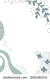 background with abstract hand drawn botanical elements and stains dots stripes waves. Trendy covers template in vertical format