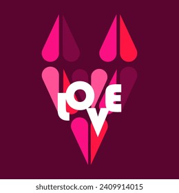 Background with abstract heart and word love.Design element for Valentine's Day,Mother's Day,March 8.Vector illustration.