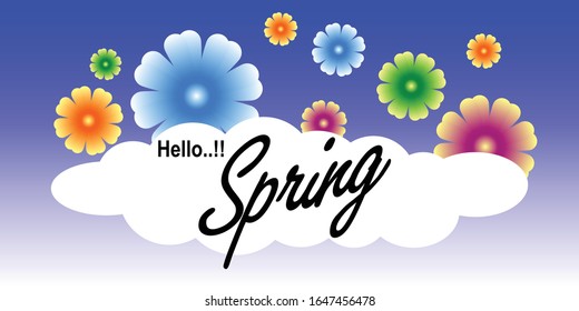 Background with abstract illustrations of colorful flowers and white clouds as a space to create words with sentences - vectors