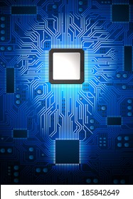 Background with abstract light bulb on computer chip, EPS 10 contains transparency.