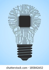 Background with abstract light bulb on computer chip, EPS 8